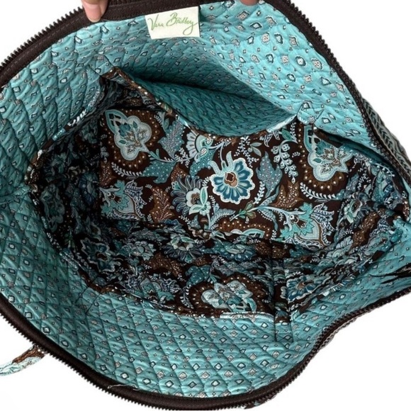 VERA BRADLEY Zip Tote Bag Java Blue 2006 Pattern Turquoise Brown Teal Strap - Picture 6 of 9